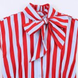 Striped Sleeveless Shirt with Bow Tie