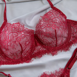 Lace Sheer Teasing Three-Piece Bra and G-String Set