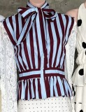 Striped Sleeveless Shirt with Bow Tie