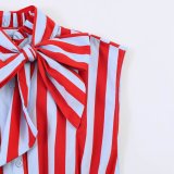 Striped Sleeveless Shirt with Bow Tie