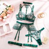 IHOOV Lingerie Lace Underwire Bra g String Thong Embroidered Sexy Lingerie 3 Piece Lingerie Set Women