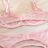 Eyelash Lace Sheer Lingerie Set with Bra, Garter Belt