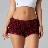 exy Babe Lace Trim Layered Cake Low Waist Hot Pants Skirt Pants