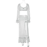 Polka Dot Chiffon Loose Long Cardigan Dress Beach Cover-Up Set