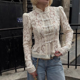 Lace Appliqué Stand Collar Fitted Design Shirt