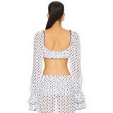 Polka Dot Chiffon Loose Long Cardigan Dress Beach Cover-Up Set