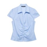 Short Sleeve Collared Pleated Waist Shirt