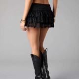 Low Waist Layered Solid Color Lace Ruffled Skirt Pants