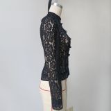 Lace Appliqué Stand Collar Fitted Design Shirt
