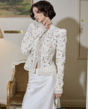 Lace Appliqué Stand Collar Fitted Design Shirt