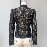Lace Appliqué Stand Collar Fitted Design Shirt
