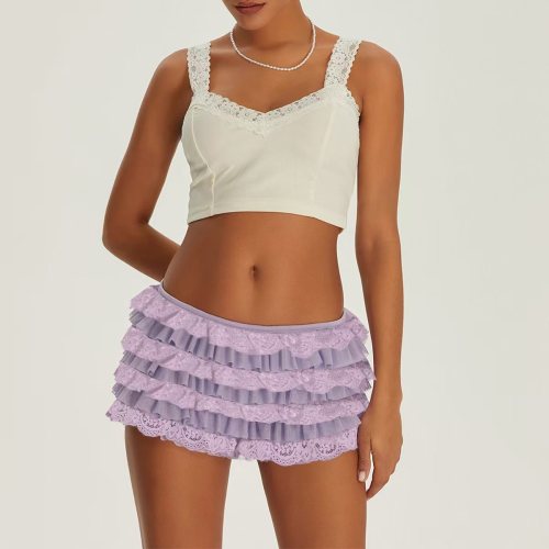 Comfortable Four-Layer Lace and Three-Layer Tulle Ruffled Cake Shorts