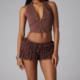 exy Babe Lace Trim Layered Cake Low Waist Hot Pants Skirt Pants