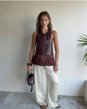 Sleeveless Sexy Leather Fringe Vest Top