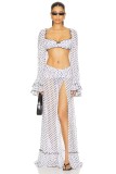 Polka Dot Chiffon Loose Long Cardigan Dress Beach Cover-Up Set