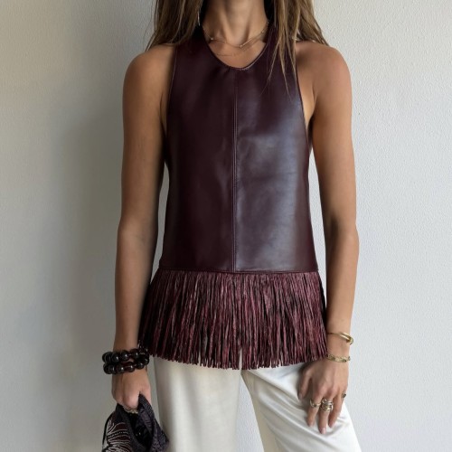 Sleeveless Sexy Leather Fringe Vest Top