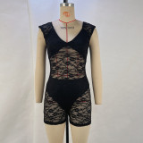 Sexy Fitted Sheer Embroidered Crop Jumpsuit for Women