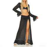 Polka Dot Chiffon Loose Long Cardigan Dress Beach Cover-Up Set
