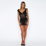 Sexy Fitted Sheer Embroidered Crop Jumpsuit for Women