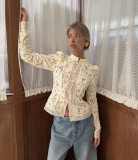 Lace Appliqué Stand Collar Fitted Design Shirt