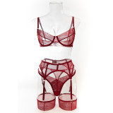 Sexy Three-Piece Cut-Out Back Shaping Lingerie Set with Stockings