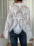 Chic Hollow Lace Stand Collar Flared Sleeve Blouse