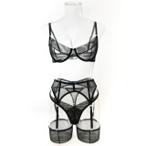 Sexy Three-Piece Cut-Out Back Shaping Lingerie Set with Stockings