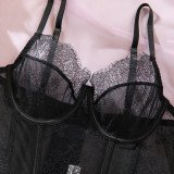 Sexy Three-Piece Cut-Out Back Shaping Lingerie Set with Stockings