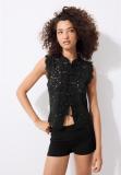Lace Button Sleeveless Stand Collar Vest Top
