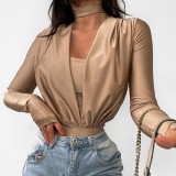 Deep V Neck Ruffle Bodysuit Top