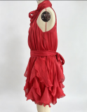 Chic Halter Neck Ruffled Waist Tie Sleeveless Dress