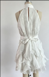 Chic Halter Neck Ruffled Waist Tie Sleeveless Dress