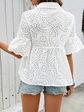 Embroidered Lace Short Sleeve Shirt for Women