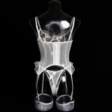 Embroidered Backless Lingerie Set with Stockings