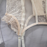 Embroidered Backless Lingerie Set with Stockings