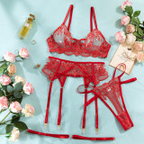 Sexy Mesh Embroidered 4-Piece Lingerie Set