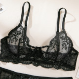 Sexy Mesh Embroidered 4-Piece Lingerie Set