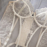 Embroidered Backless Lingerie Set with Stockings
