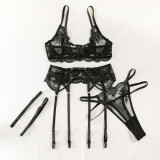 Sexy Mesh Embroidered 4-Piece Lingerie Set