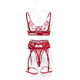 Sexy Mesh Embroidered 4-Piece Lingerie Set
