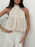 Sexy Backless Halter Tie Solid Color Sleeveless Chiffon Top