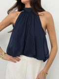 Sexy Backless Halter Tie Solid Color Sleeveless Chiffon Top