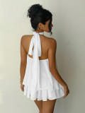 Irregular Halter Neck Sexy Backless Mini Dress