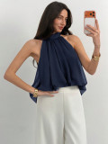 Sexy Backless Halter Tie Solid Color Sleeveless Chiffon Top