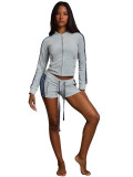 Fleece Zip Pocket Side Stripe Patchwork Shorts Set