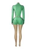 Fleece Zip Pocket Side Stripe Patchwork Shorts Set