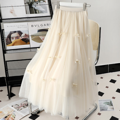 Bowknot Mesh Midi Skirt