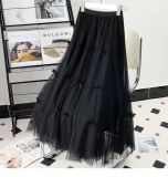 Bowknot Mesh Midi Skirt