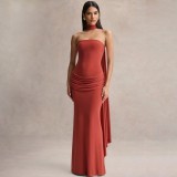 Halter Neck Strapless Dress with Waist Definition and Open Back