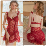 Padded Cups Sheer Lace Mesh Sexy Sleepwear Set